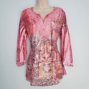 B.L.E.U Pink V-neck Embellished Top - Sz L